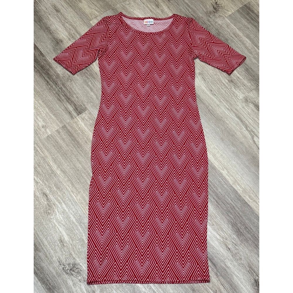 Lularoe XXS red long geometric‎ heart valentines work wear dress